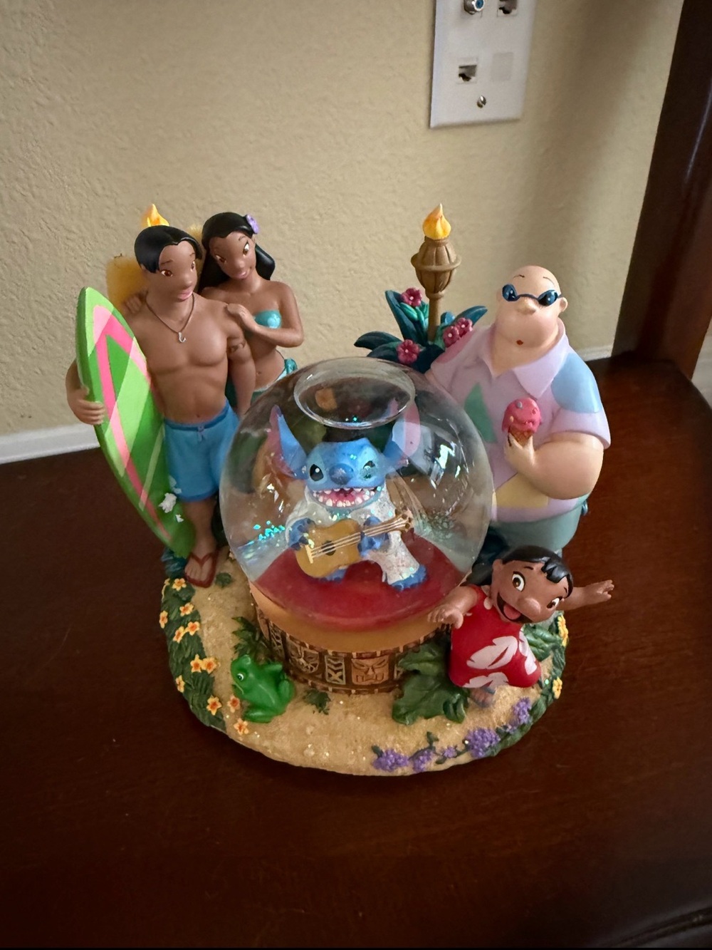 Rare Lilo & Stitch Musical Snow Globe Figurine - Blue, Red, Green